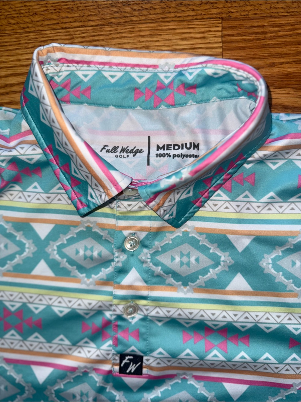 Men’s Aqua Aztec Print Polo Medium
